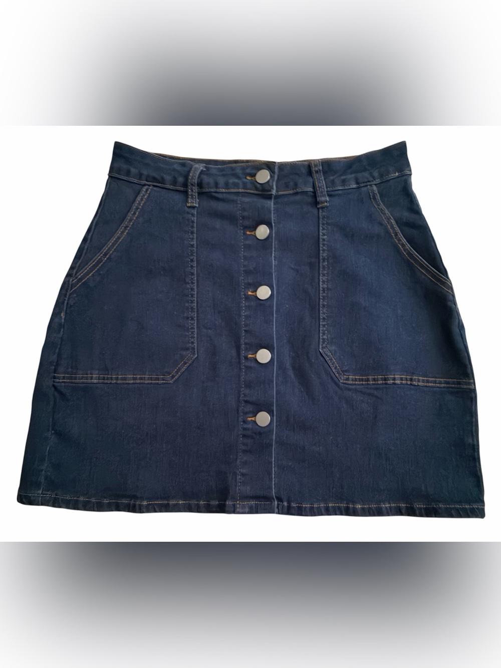 Grace Karin Dark Blue Button-Front Denim Mini Jean Skirt, Size M